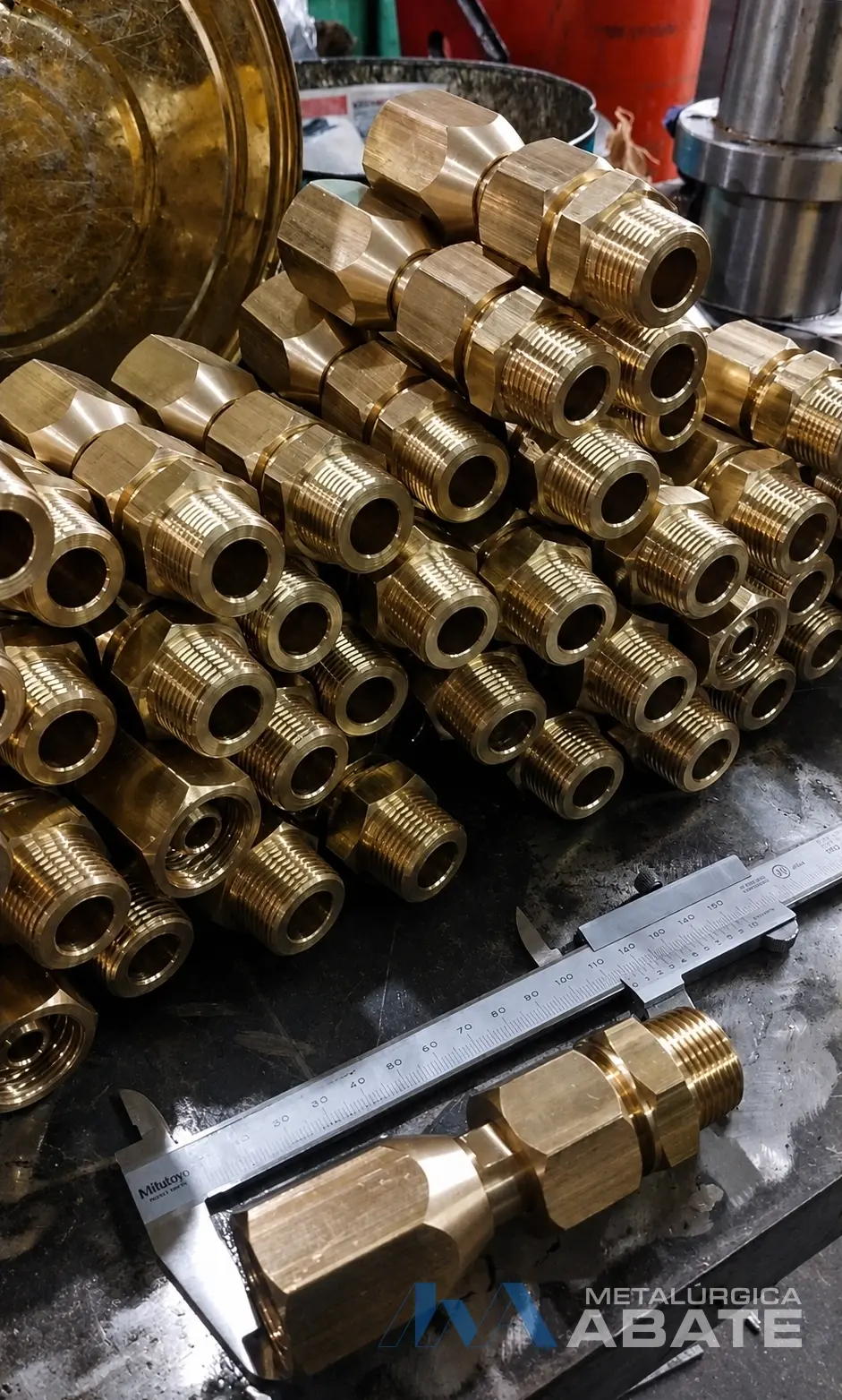 Conexiones de bronce durante un trabajo de mecanizado